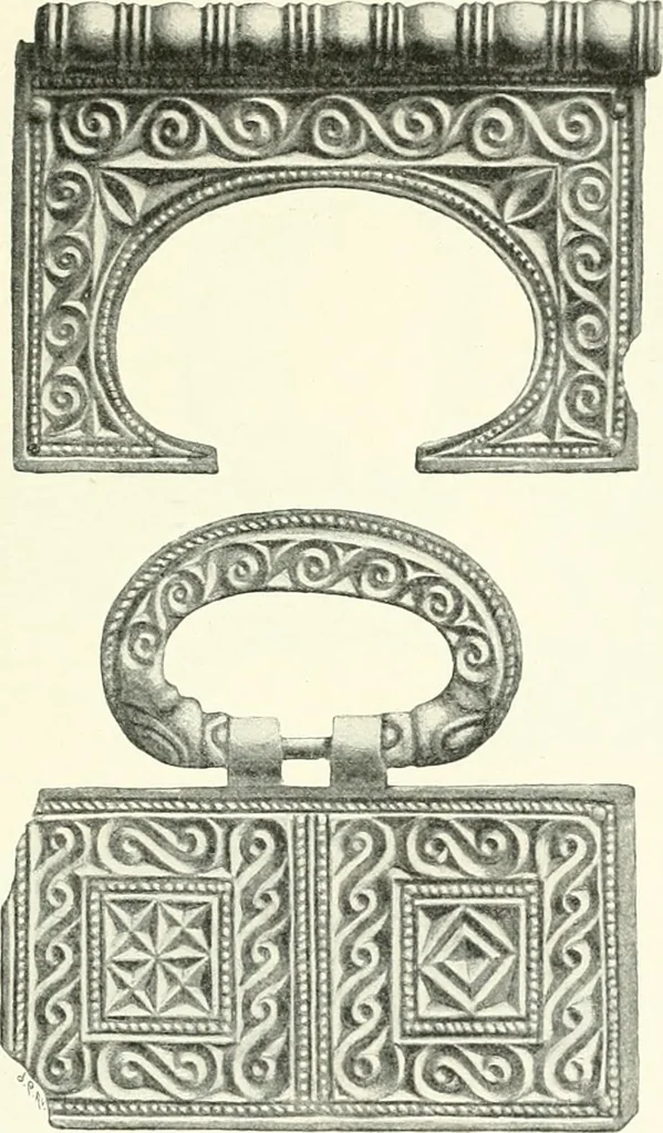 An illustration from Die altgermanische Thierornamentik : typologische Studie über germanische Metallgegenstände aus dem IV. bis IX. Jahrhundert, nebst einer Studie über irische Ornamentik, 1904, leaf 192