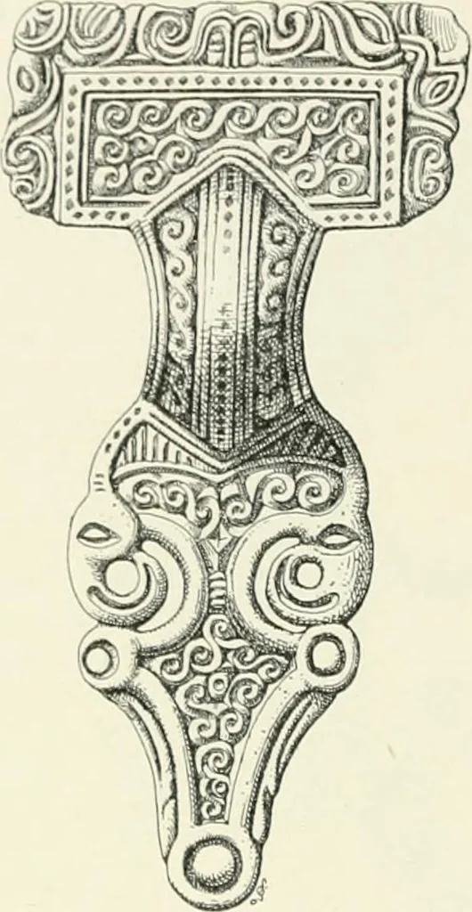 An illustration from Die altgermanische Thierornamentik : typologische Studie über germanische Metallgegenstände aus dem IV. bis IX. Jahrhundert, nebst einer Studie über irische Ornamentik, 1904, leaf 193