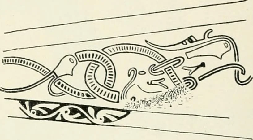 An illustration from Die altgermanische Thierornamentik : typologische Studie über germanische Metallgegenstände aus dem IV. bis IX. Jahrhundert, nebst einer Studie über irische Ornamentik, 1904, leaf 195