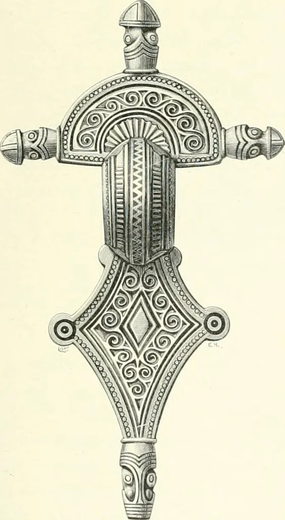 An illustration from Die altgermanische Thierornamentik : typologische Studie über germanische Metallgegenstände aus dem IV. bis IX. Jahrhundert, nebst einer Studie über irische Ornamentik, 1904, leaf 206