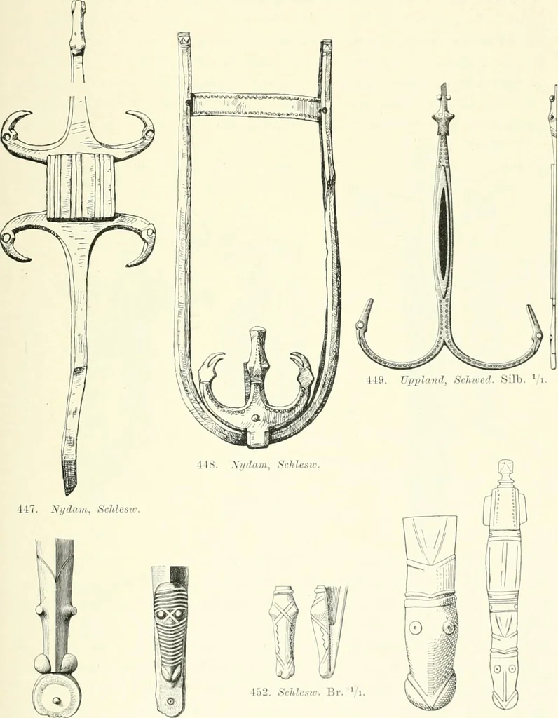 An illustration from Die altgermanische Thierornamentik : typologische Studie über germanische Metallgegenstände aus dem IV. bis IX. Jahrhundert, nebst einer Studie über irische Ornamentik, 1904, leaf 208