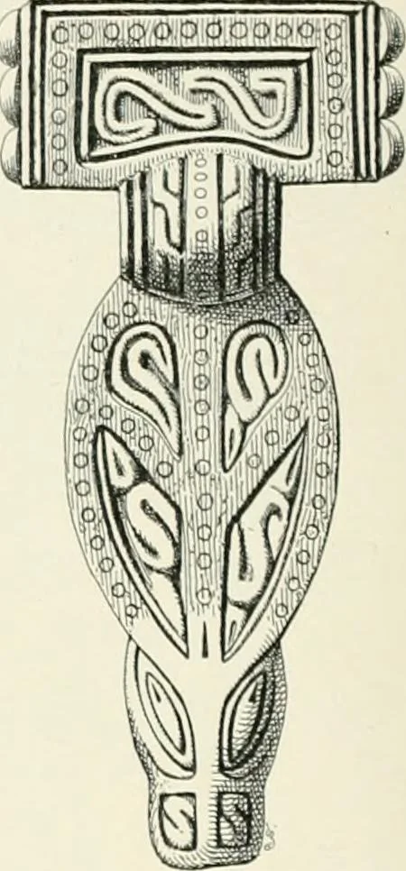 An illustration from Die altgermanische Thierornamentik : typologische Studie über germanische Metallgegenstände aus dem IV. bis IX. Jahrhundert, nebst einer Studie über irische Ornamentik, 1904, leaf 213