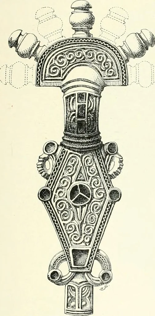 An illustration from Die altgermanische Thierornamentik : typologische Studie über germanische Metallgegenstände aus dem IV. bis IX. Jahrhundert, nebst einer Studie über irische Ornamentik, 1904, leaf 220