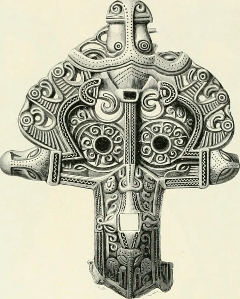 An illustration from Die altgermanische Thierornamentik : typologische Studie über germanische Metallgegenstände aus dem IV. bis IX. Jahrhundert, nebst einer Studie über irische Ornamentik, 1904, leaf 221