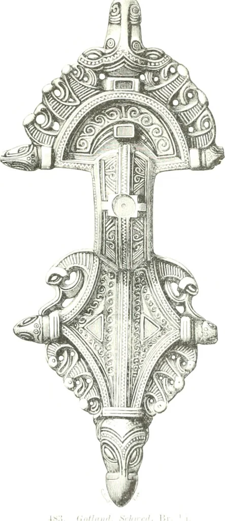 An illustration from Die altgermanische Thierornamentik : typologische Studie über germanische Metallgegenstände aus dem IV. bis IX. Jahrhundert, nebst einer Studie über irische Ornamentik, 1904, leaf 222