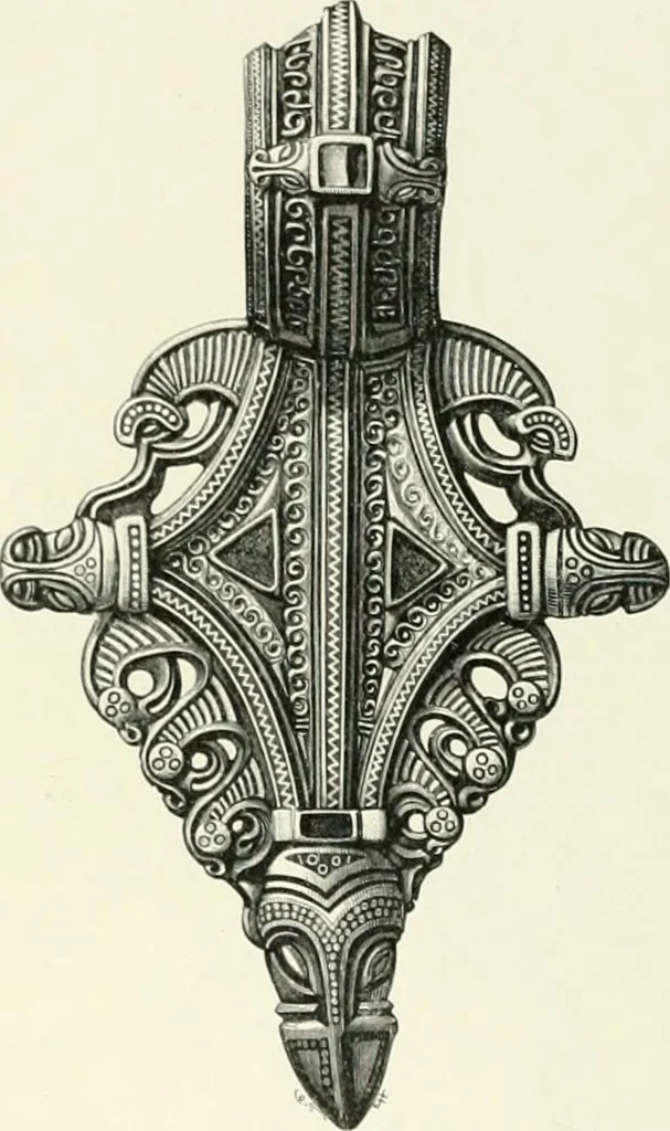 An illustration from Die altgermanische Thierornamentik : typologische Studie über germanische Metallgegenstände aus dem IV. bis IX. Jahrhundert, nebst einer Studie über irische Ornamentik, 1904, leaf 223