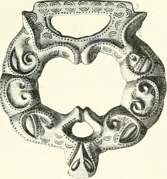 An illustration from Die altgermanische Thierornamentik : typologische Studie über germanische Metallgegenstände aus dem IV. bis IX. Jahrhundert, nebst einer Studie über irische Ornamentik, 1904, leaf 226