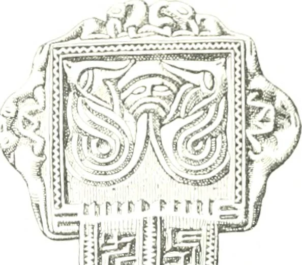 An illustration from Die altgermanische Thierornamentik : typologische Studie über germanische Metallgegenstände aus dem IV. bis IX. Jahrhundert, nebst einer Studie über irische Ornamentik, 1904, leaf 228