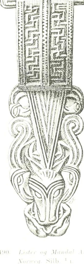 An illustration from Die altgermanische Thierornamentik : typologische Studie über germanische Metallgegenstände aus dem IV. bis IX. Jahrhundert, nebst einer Studie über irische Ornamentik, 1904, leaf 228