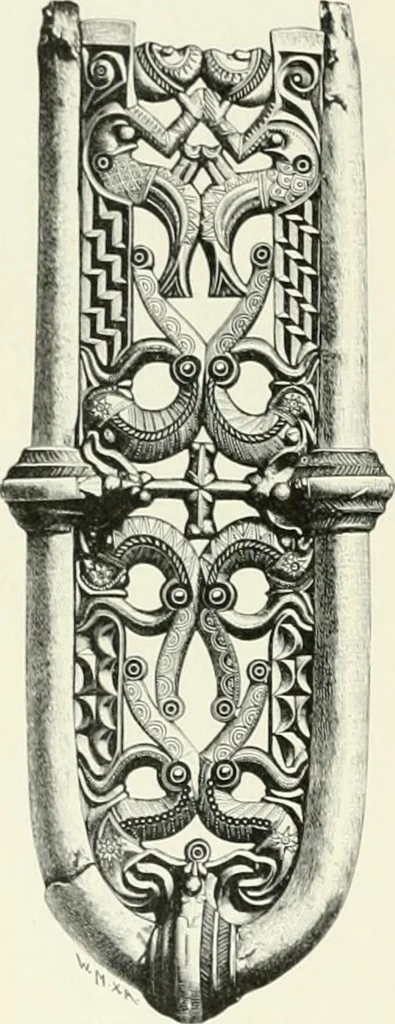 An illustration from Die altgermanische Thierornamentik : typologische Studie über germanische Metallgegenstände aus dem IV. bis IX. Jahrhundert, nebst einer Studie über irische Ornamentik, 1904, leaf 229