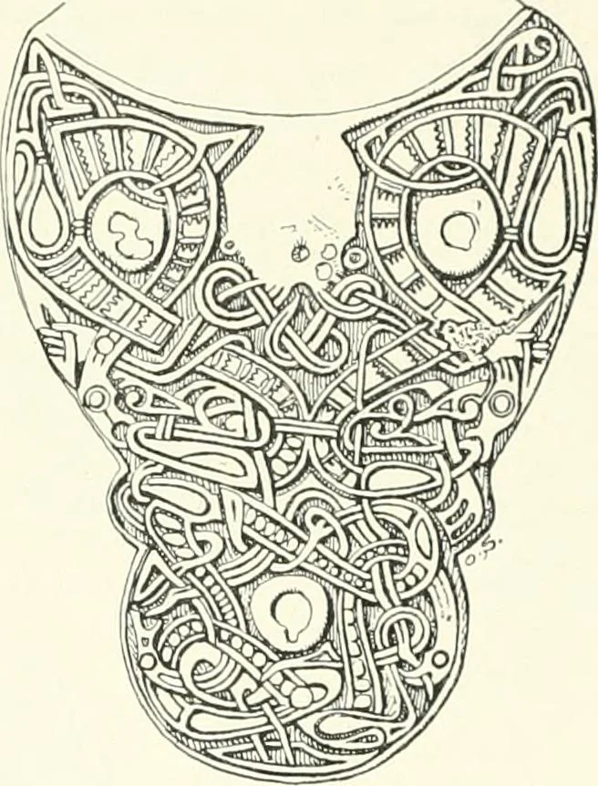 An illustration from Die altgermanische Thierornamentik : typologische Studie über germanische Metallgegenstände aus dem IV. bis IX. Jahrhundert, nebst einer Studie über irische Ornamentik, 1904, leaf 230
