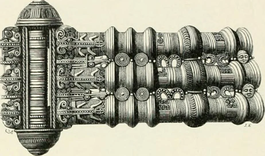 An illustration from Die altgermanische Thierornamentik : typologische Studie über germanische Metallgegenstände aus dem IV. bis IX. Jahrhundert, nebst einer Studie über irische Ornamentik, 1904, leaf 233