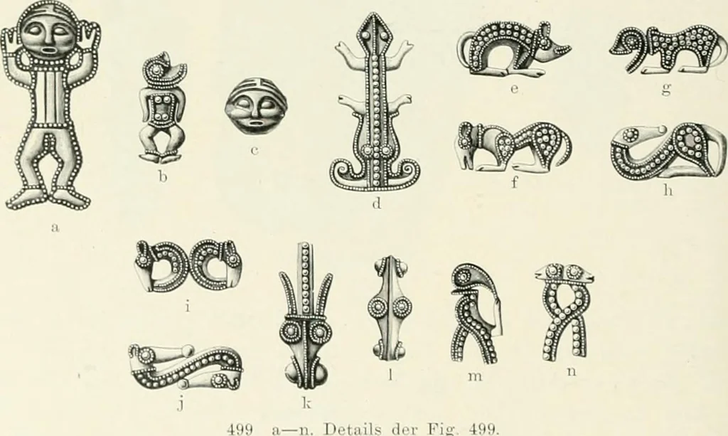 An illustration from Die altgermanische Thierornamentik : typologische Studie über germanische Metallgegenstände aus dem IV. bis IX. Jahrhundert, nebst einer Studie über irische Ornamentik, 1904, leaf 233