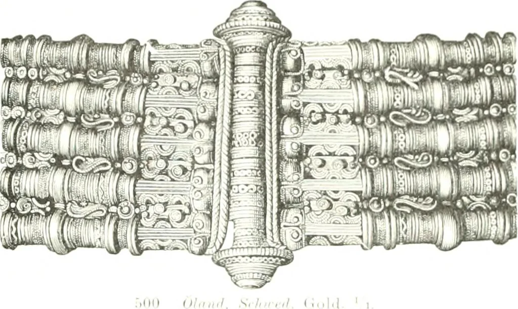 An illustration from Die altgermanische Thierornamentik : typologische Studie über germanische Metallgegenstände aus dem IV. bis IX. Jahrhundert, nebst einer Studie über irische Ornamentik, 1904, leaf 234