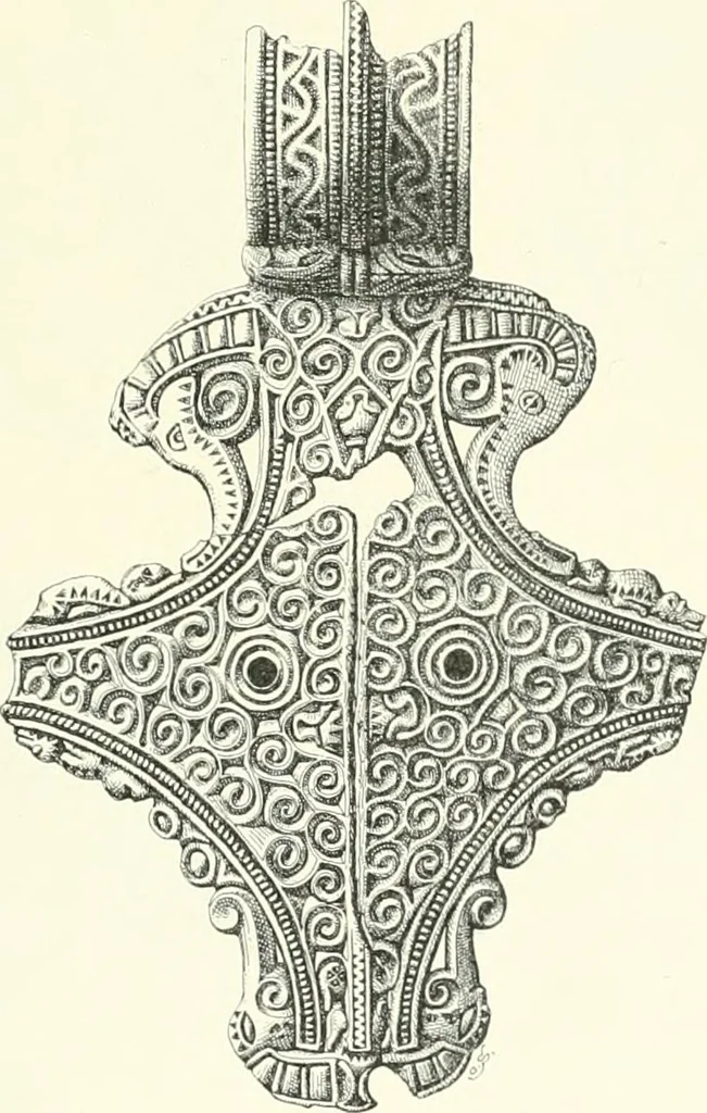 An illustration from Die altgermanische Thierornamentik : typologische Studie über germanische Metallgegenstände aus dem IV. bis IX. Jahrhundert, nebst einer Studie über irische Ornamentik, 1904, leaf 236