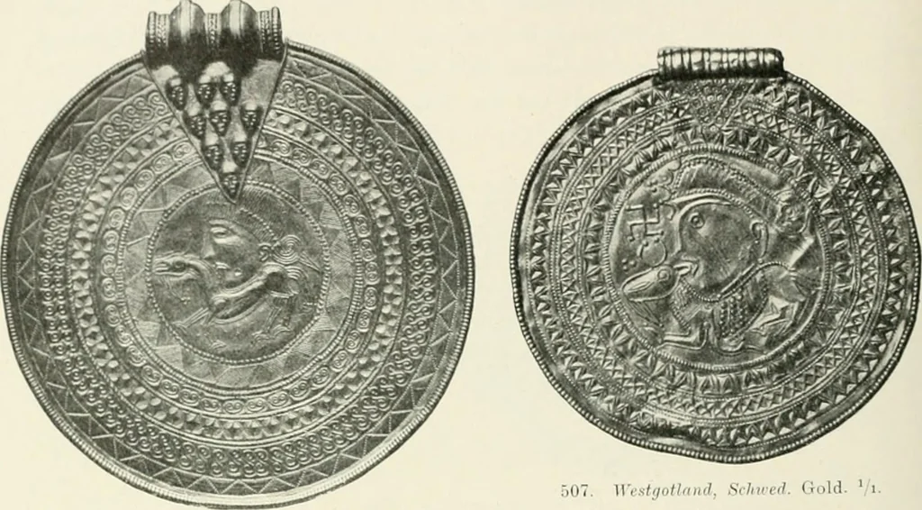 An illustration from Die altgermanische Thierornamentik : typologische Studie über germanische Metallgegenstände aus dem IV. bis IX. Jahrhundert, nebst einer Studie über irische Ornamentik, 1904, leaf 239