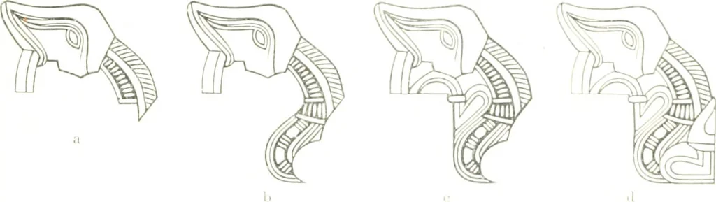 An illustration from Die altgermanische Thierornamentik : typologische Studie über germanische Metallgegenstände aus dem IV. bis IX. Jahrhundert, nebst einer Studie über irische Ornamentik, 1904, leaf 248