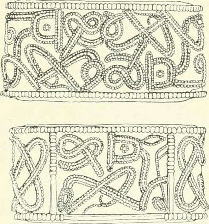 An illustration from Die altgermanische Thierornamentik : typologische Studie über germanische Metallgegenstände aus dem IV. bis IX. Jahrhundert, nebst einer Studie über irische Ornamentik, 1904, leaf 260
