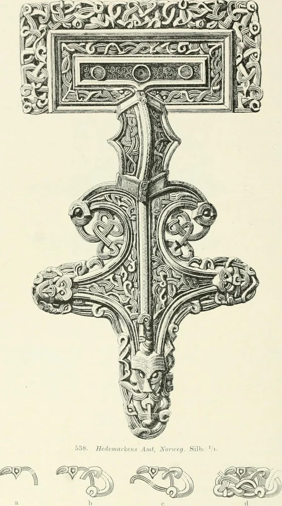An illustration from Die altgermanische Thierornamentik : typologische Studie über germanische Metallgegenstände aus dem IV. bis IX. Jahrhundert, nebst einer Studie über irische Ornamentik, 1904, leaf 261