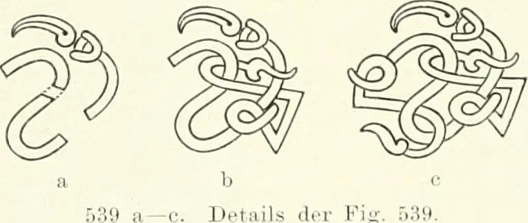 An illustration from Die altgermanische Thierornamentik : typologische Studie über germanische Metallgegenstände aus dem IV. bis IX. Jahrhundert, nebst einer Studie über irische Ornamentik, 1904, leaf 262
