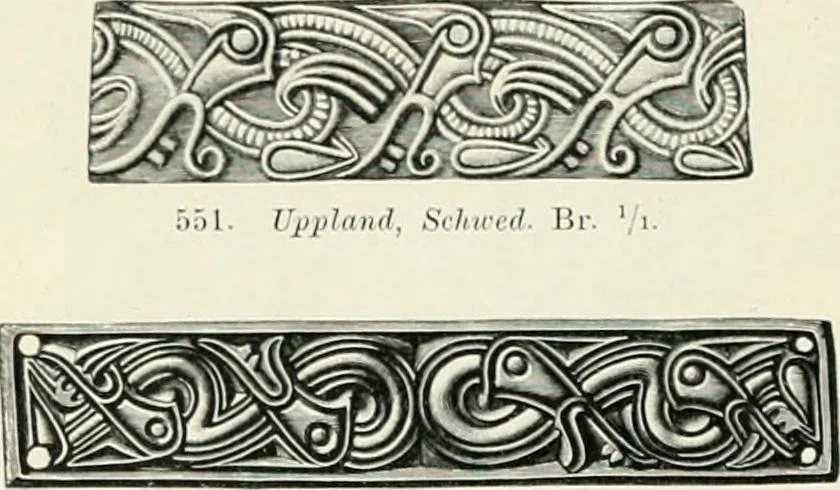 An illustration from Die altgermanische Thierornamentik : typologische Studie über germanische Metallgegenstände aus dem IV. bis IX. Jahrhundert, nebst einer Studie über irische Ornamentik, 1904, leaf 271