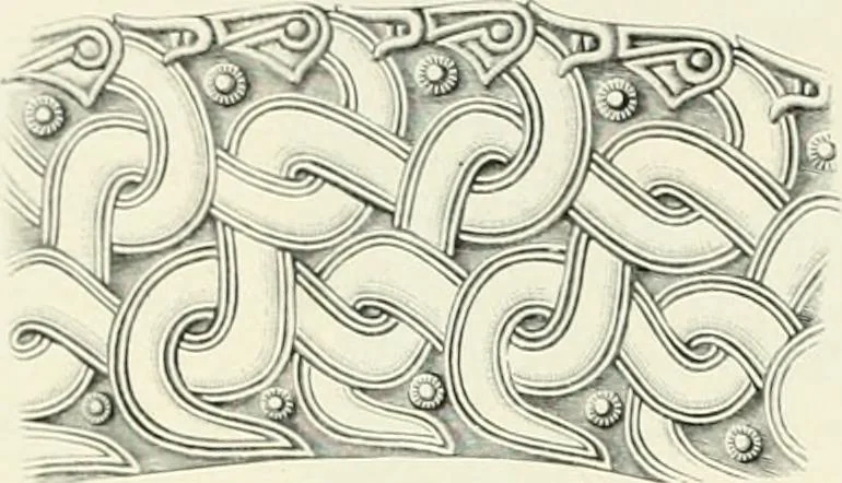 An illustration from Die altgermanische Thierornamentik : typologische Studie über germanische Metallgegenstände aus dem IV. bis IX. Jahrhundert, nebst einer Studie über irische Ornamentik, 1904, leaf 273