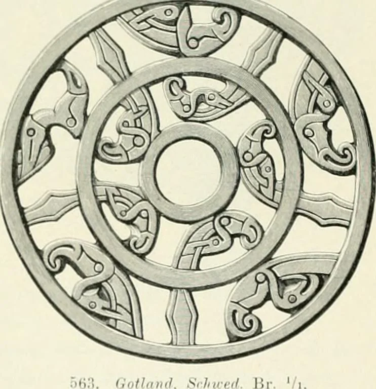 An illustration from Die altgermanische Thierornamentik : typologische Studie über germanische Metallgegenstände aus dem IV. bis IX. Jahrhundert, nebst einer Studie über irische Ornamentik, 1904, leaf 275