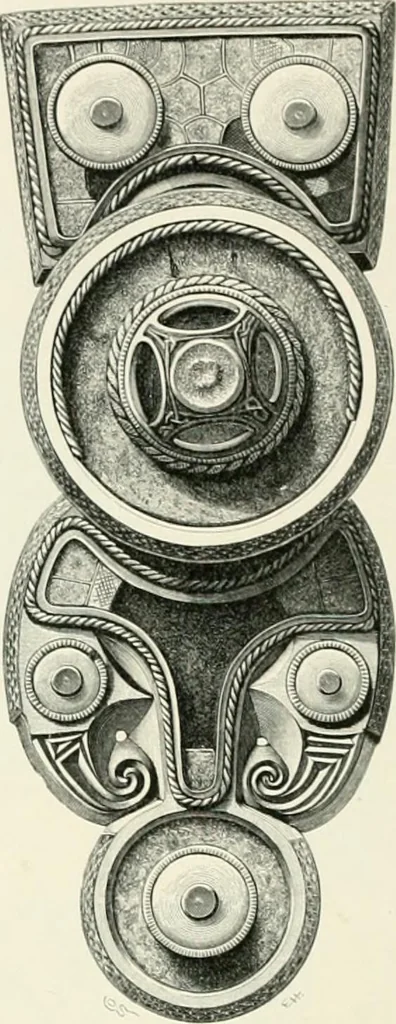 An illustration from Die altgermanische Thierornamentik : typologische Studie über germanische Metallgegenstände aus dem IV. bis IX. Jahrhundert, nebst einer Studie über irische Ornamentik, 1904, leaf 281
