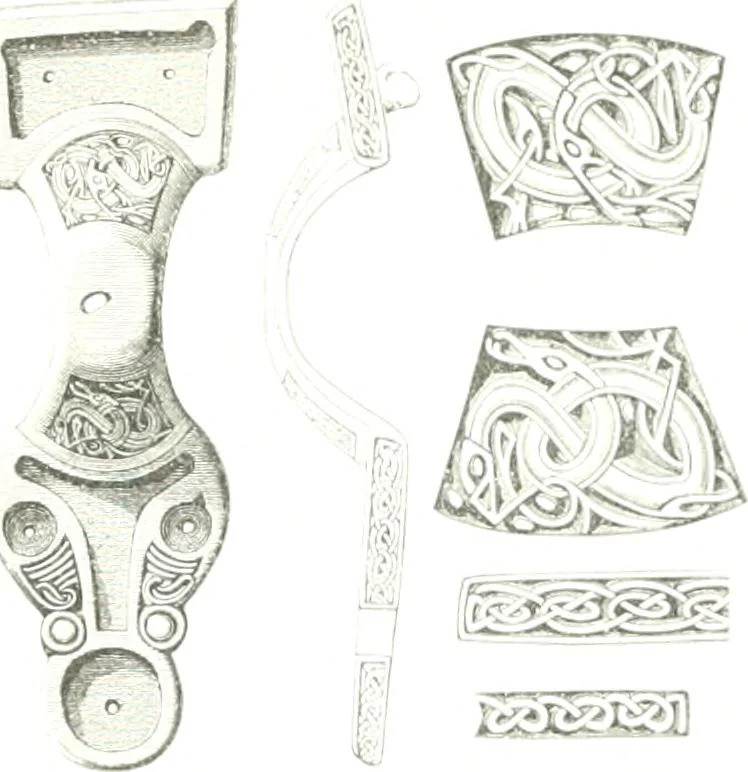 An illustration from Die altgermanische Thierornamentik : typologische Studie über germanische Metallgegenstände aus dem IV. bis IX. Jahrhundert, nebst einer Studie über irische Ornamentik, 1904, leaf 282