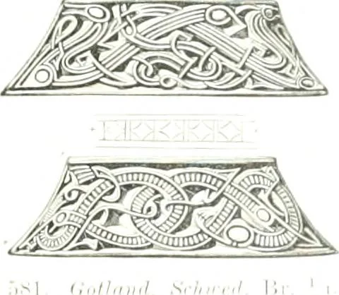 An illustration from Die altgermanische Thierornamentik : typologische Studie über germanische Metallgegenstände aus dem IV. bis IX. Jahrhundert, nebst einer Studie über irische Ornamentik, 1904, leaf 284