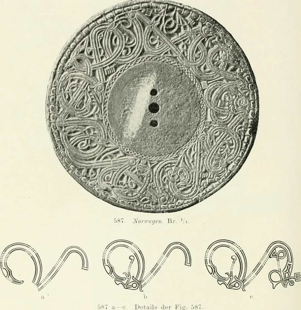 An illustration from Die altgermanische Thierornamentik : typologische Studie über germanische Metallgegenstände aus dem IV. bis IX. Jahrhundert, nebst einer Studie über irische Ornamentik, 1904, leaf 287