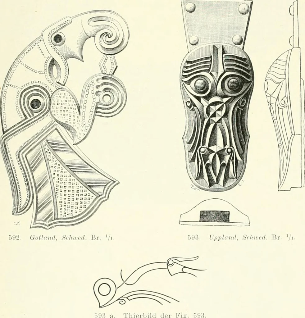 An illustration from Die altgermanische Thierornamentik : typologische Studie über germanische Metallgegenstände aus dem IV. bis IX. Jahrhundert, nebst einer Studie über irische Ornamentik, 1904, leaf 290
