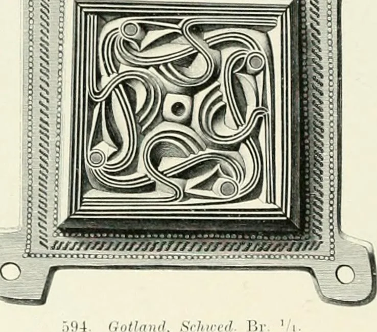 An illustration from Die altgermanische Thierornamentik : typologische Studie über germanische Metallgegenstände aus dem IV. bis IX. Jahrhundert, nebst einer Studie über irische Ornamentik, 1904, leaf 291