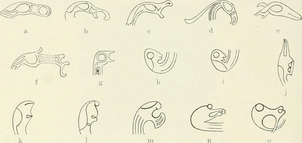 An illustration from Die altgermanische Thierornamentik : typologische Studie über germanische Metallgegenstände aus dem IV. bis IX. Jahrhundert, nebst einer Studie über irische Ornamentik, 1904, leaf 293