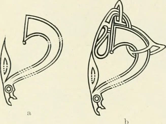 An illustration from Die altgermanische Thierornamentik : typologische Studie über germanische Metallgegenstände aus dem IV. bis IX. Jahrhundert, nebst einer Studie über irische Ornamentik, 1904, leaf 297