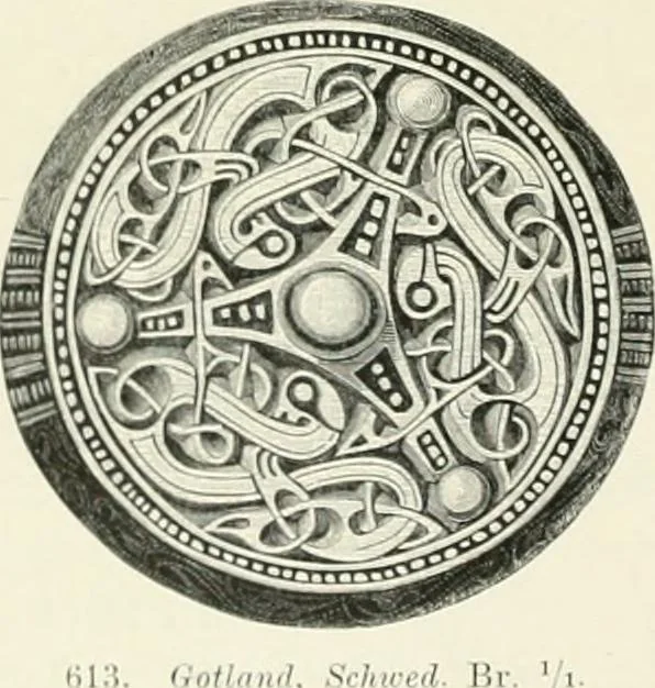 An illustration from Die altgermanische Thierornamentik : typologische Studie über germanische Metallgegenstände aus dem IV. bis IX. Jahrhundert, nebst einer Studie über irische Ornamentik, 1904, leaf 301