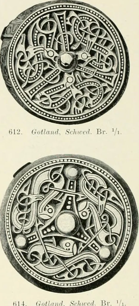 An illustration from Die altgermanische Thierornamentik : typologische Studie über germanische Metallgegenstände aus dem IV. bis IX. Jahrhundert, nebst einer Studie über irische Ornamentik, 1904, leaf 301