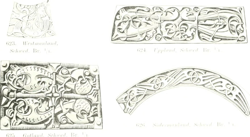 An illustration from Die altgermanische Thierornamentik : typologische Studie über germanische Metallgegenstände aus dem IV. bis IX. Jahrhundert, nebst einer Studie über irische Ornamentik, 1904, leaf 306