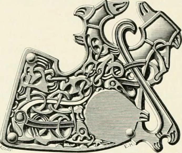 An illustration from Die altgermanische Thierornamentik : typologische Studie über germanische Metallgegenstände aus dem IV. bis IX. Jahrhundert, nebst einer Studie über irische Ornamentik, 1904, leaf 309
