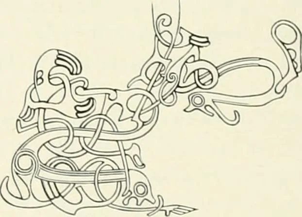 An illustration from Die altgermanische Thierornamentik : typologische Studie über germanische Metallgegenstände aus dem IV. bis IX. Jahrhundert, nebst einer Studie über irische Ornamentik, 1904, leaf 309