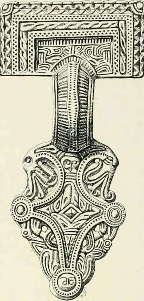 An illustration from Die altgermanische Thierornamentik : typologische Studie über germanische Metallgegenstände aus dem IV. bis IX. Jahrhundert, nebst einer Studie über irische Ornamentik, 1904, leaf 315