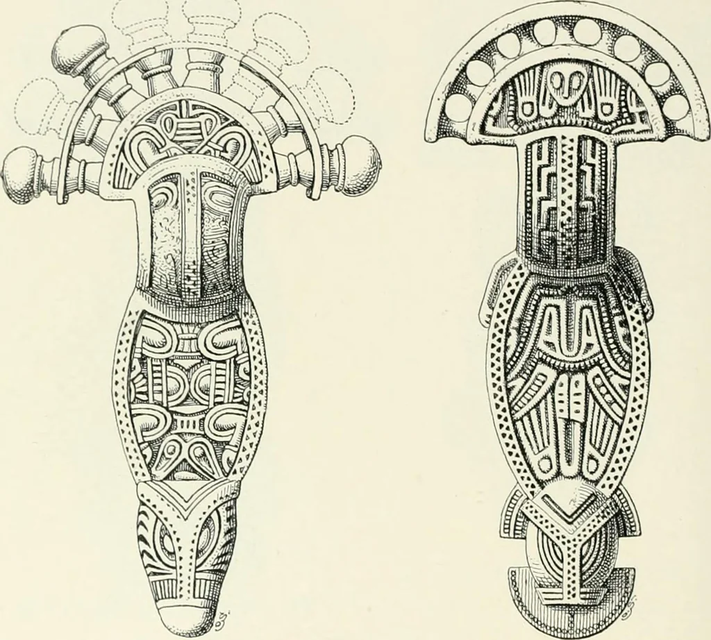 An illustration from Die altgermanische Thierornamentik : typologische Studie über germanische Metallgegenstände aus dem IV. bis IX. Jahrhundert, nebst einer Studie über irische Ornamentik, 1904, leaf 317