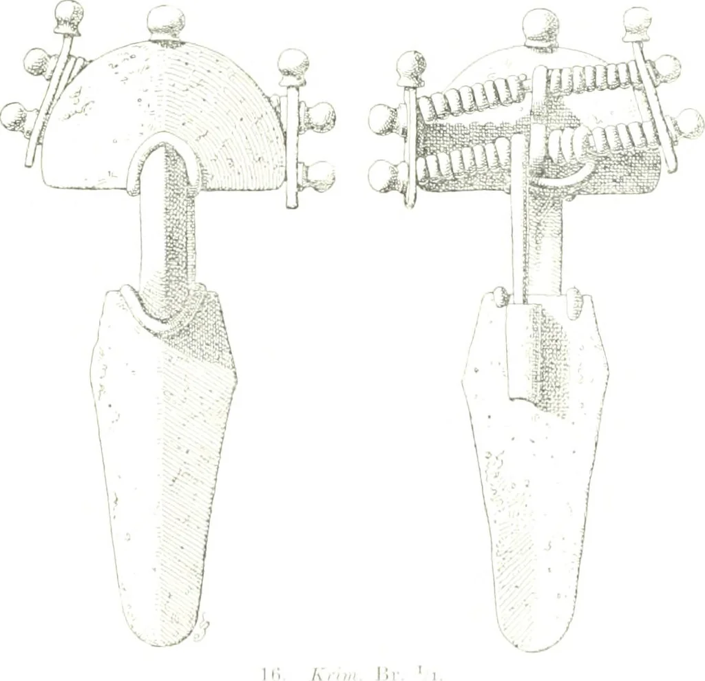 An illustration from Die altgermanische Thierornamentik : typologische Studie über germanische Metallgegenstände aus dem IV. bis IX. Jahrhundert, nebst einer Studie über irische Ornamentik, 1904, leaf 32