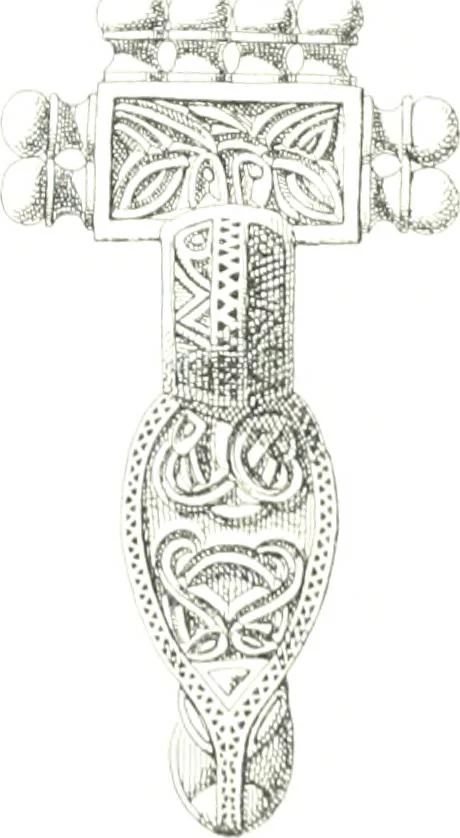 An illustration from Die altgermanische Thierornamentik : typologische Studie über germanische Metallgegenstände aus dem IV. bis IX. Jahrhundert, nebst einer Studie über irische Ornamentik, 1904, leaf 322