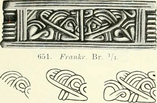An illustration from Die altgermanische Thierornamentik : typologische Studie über germanische Metallgegenstände aus dem IV. bis IX. Jahrhundert, nebst einer Studie über irische Ornamentik, 1904, leaf 324