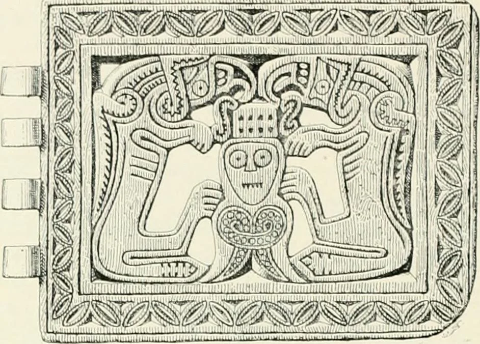 An illustration from Die altgermanische Thierornamentik : typologische Studie über germanische Metallgegenstände aus dem IV. bis IX. Jahrhundert, nebst einer Studie über irische Ornamentik, 1904, leaf 329