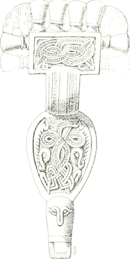An illustration from Die altgermanische Thierornamentik : typologische Studie über germanische Metallgegenstände aus dem IV. bis IX. Jahrhundert, nebst einer Studie über irische Ornamentik, 1904, leaf 332