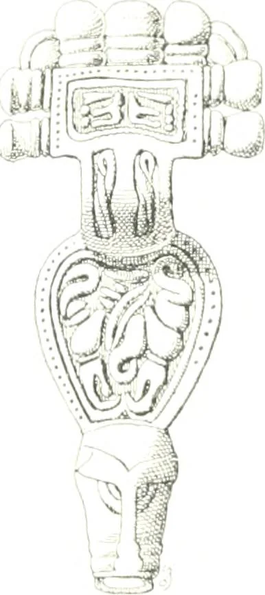 An illustration from Die altgermanische Thierornamentik : typologische Studie über germanische Metallgegenstände aus dem IV. bis IX. Jahrhundert, nebst einer Studie über irische Ornamentik, 1904, leaf 332