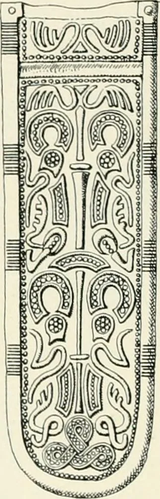 An illustration from Die altgermanische Thierornamentik : typologische Studie über germanische Metallgegenstände aus dem IV. bis IX. Jahrhundert, nebst einer Studie über irische Ornamentik, 1904, leaf 333
