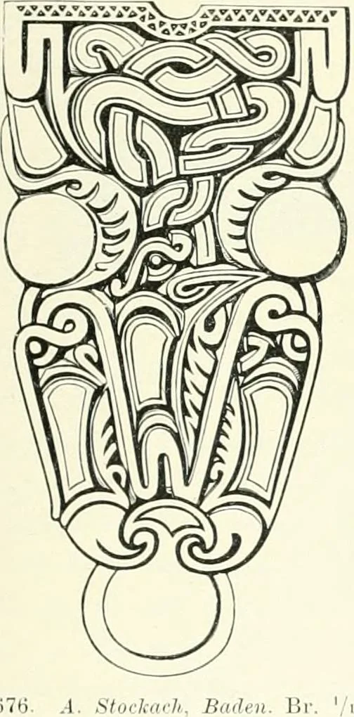 An illustration from Die altgermanische Thierornamentik : typologische Studie über germanische Metallgegenstände aus dem IV. bis IX. Jahrhundert, nebst einer Studie über irische Ornamentik, 1904, leaf 334